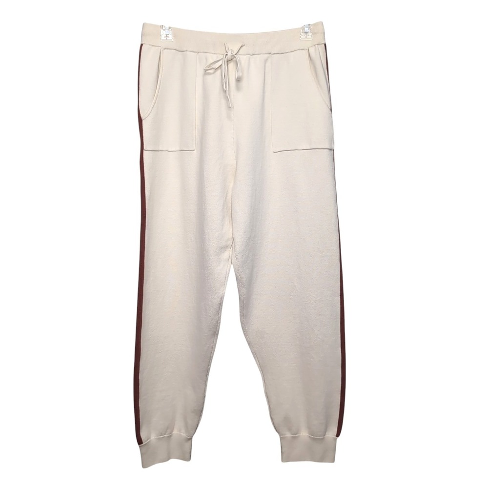 Pendleton Cotton Cashmere Sweater Knit Joggers Womens Size XL Cream Brown Stripe